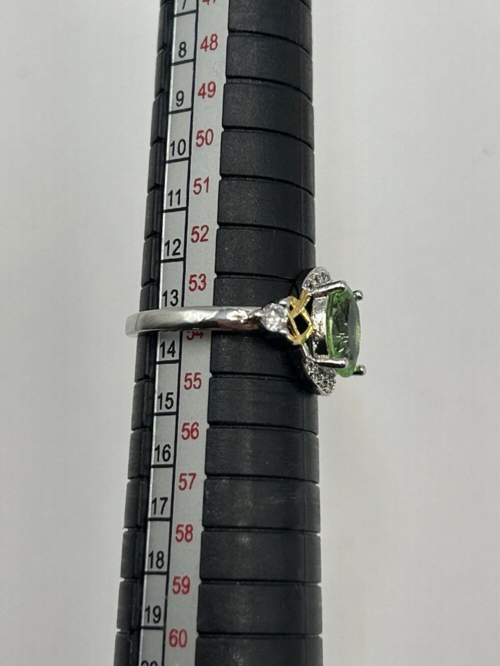 Sterling Silver Ring S925 Green Oval Gemstone w/ Gold Accents & CZ Halo Sz 7 - Picture 12 of 13